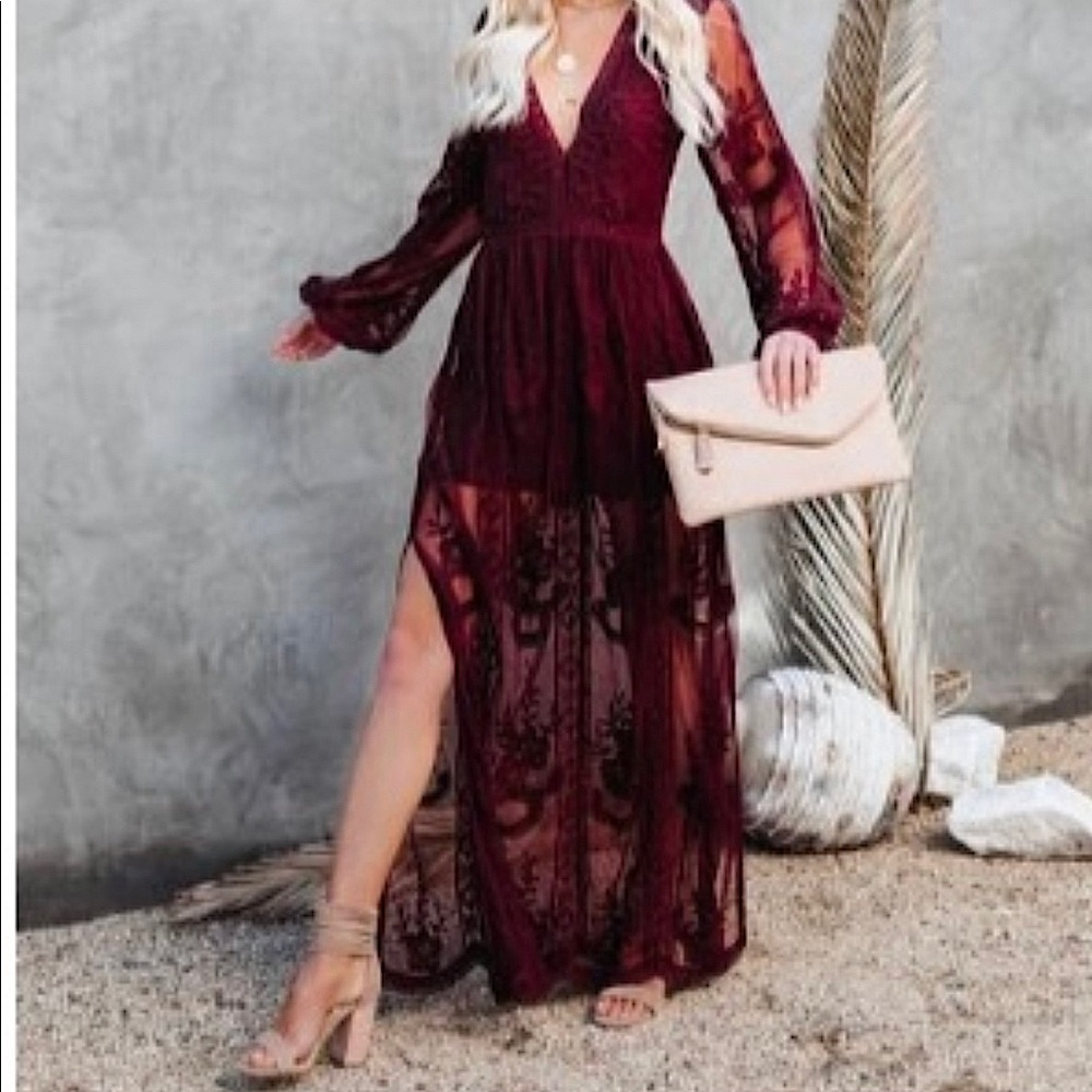 Vici Peony long sleeve lace maxi romper- size large